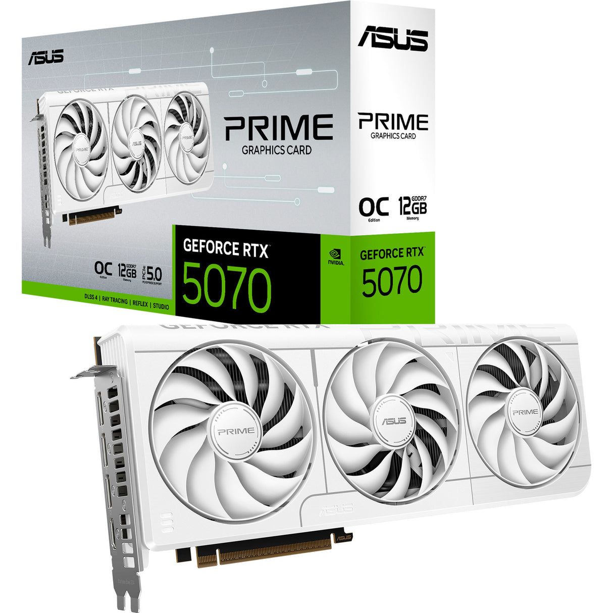 Carte graphique Asus Prime GeForce RTX 5070 OC White (blanc, 3x Display Port, 2x HDMI, DLSS 4)