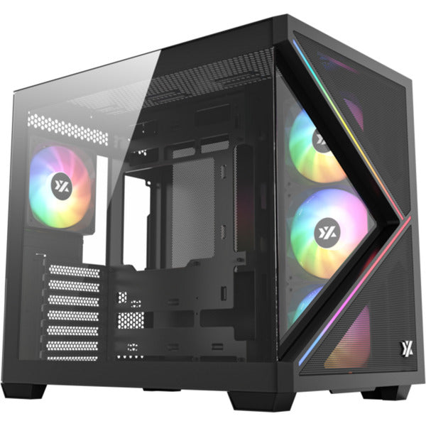 Boîtier tour midi Xyz PC Gear Qubex (noir | 2x USB-A | 1x USB-C | Verre trempé)
