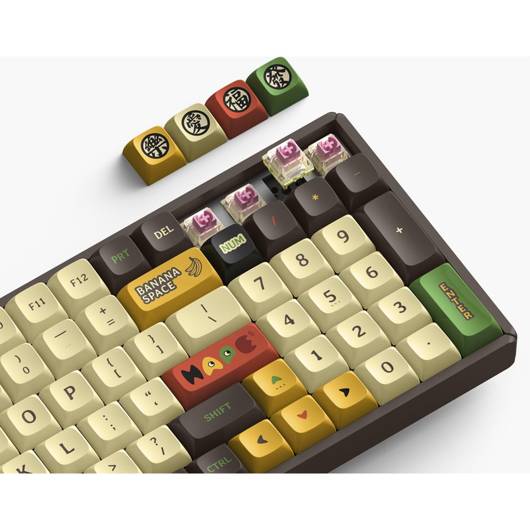 Clavier mécanique sans fil Iqunix f97 happy ape (marron, disposition américaine (qwerty), rouge cerise mx, 96 %, LED RVB, remplaçable à chaud, pbt, 2,4 GHz | Bluetooth 5.1 | USB-C)