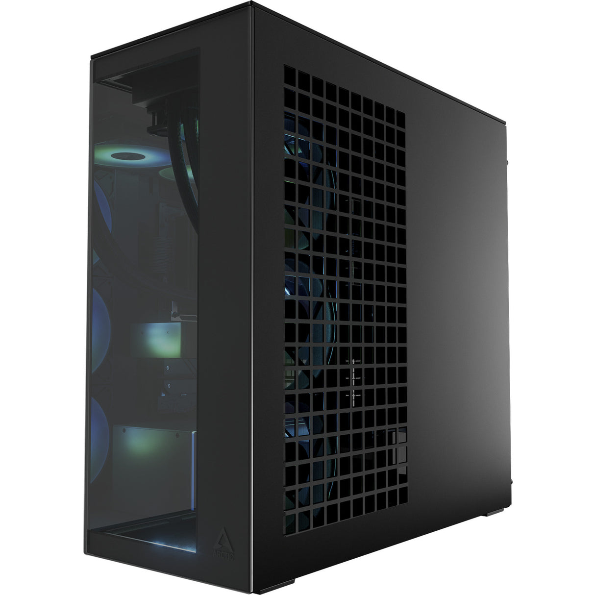 Boîtier tour midi Arctic xtender vg (noir (mat) | 2x USB-A | 1x USB-C | RVB | verre trempé)