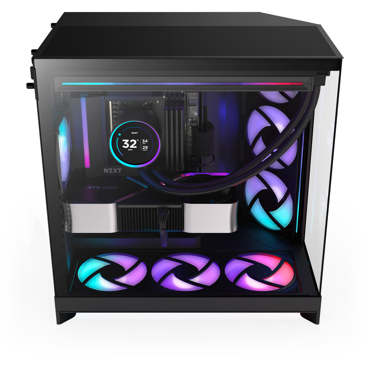 Boîtier tour midi Nzxt h9 flow rgb (noir (mat) | 2x usb-a | 1x usb-c | rgb | verre trempé)