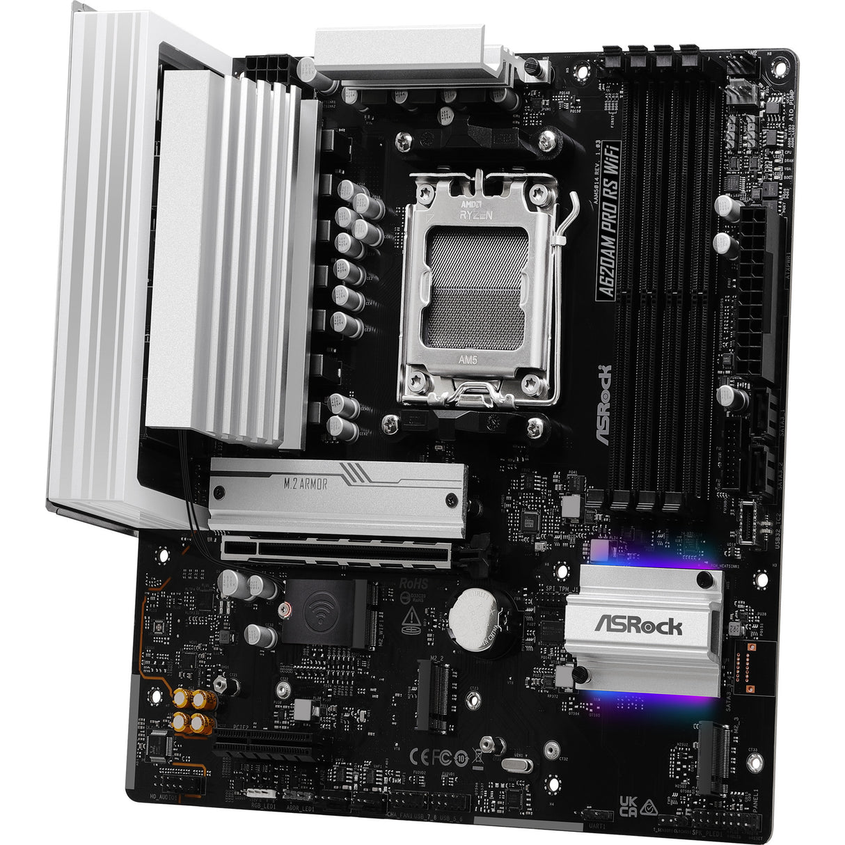 Carte mère Asrock A620AM Pro RS WiFi Socket AM5 (RAID, 2,5 Go-LAN, WLAN, BT, Son, µATX)