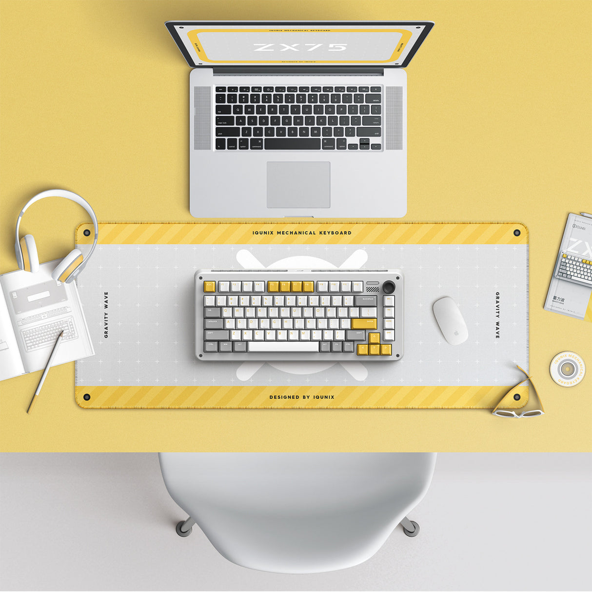 Clavier mécanique sans fil Ty iquunix zx75 gravi wave (gris, disposition américaine (qwer), rouge gateron, 75 %, LED RVB, remplaçable à chaud, pbt double prise, 2,4 GHz | Bluetooth 5.1 | USB-C)