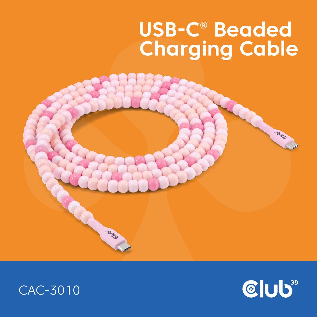 Câble perlé Club 3D USB-C rose, câble de 2 mètres (rose)