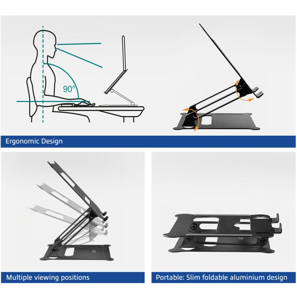 Support pour ordinateur portable Act Connectivity, aluminium, pliable, réglable en hauteur en continu (noir)