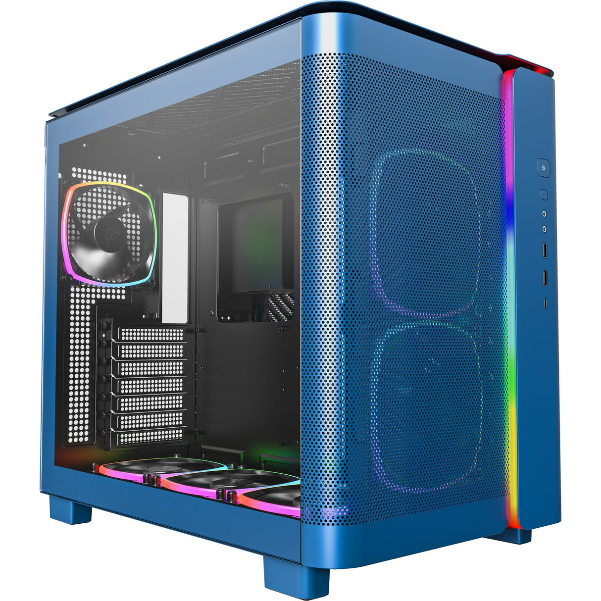 Boîtier tour midi Montech king 95 pro (bleu | 2x USB-A | 1x USB-C | RVB | verre trempé)