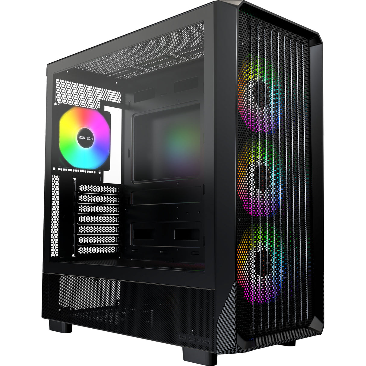 Boîtier tour midi Montech x5 (noir | 2x USB-A | 1x USB-C | verre trempé)