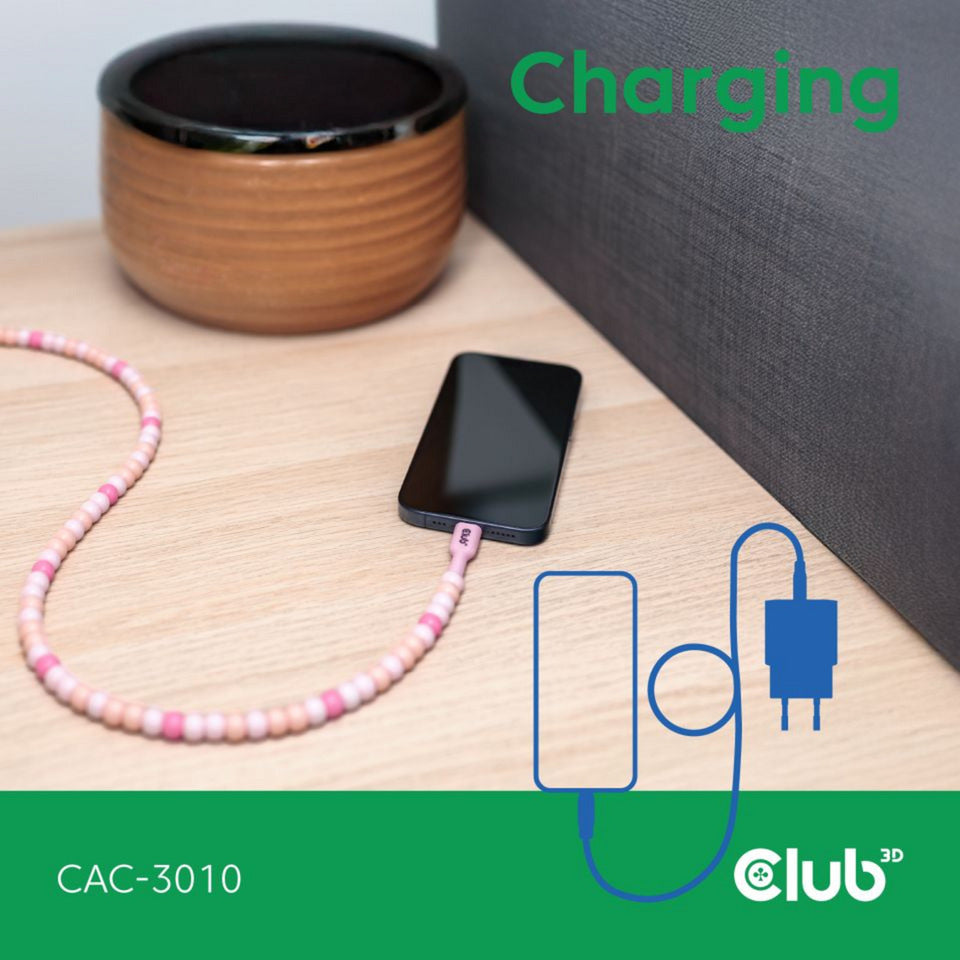 Câble perlé Club 3D USB-C rose, câble de 2 mètres (rose)