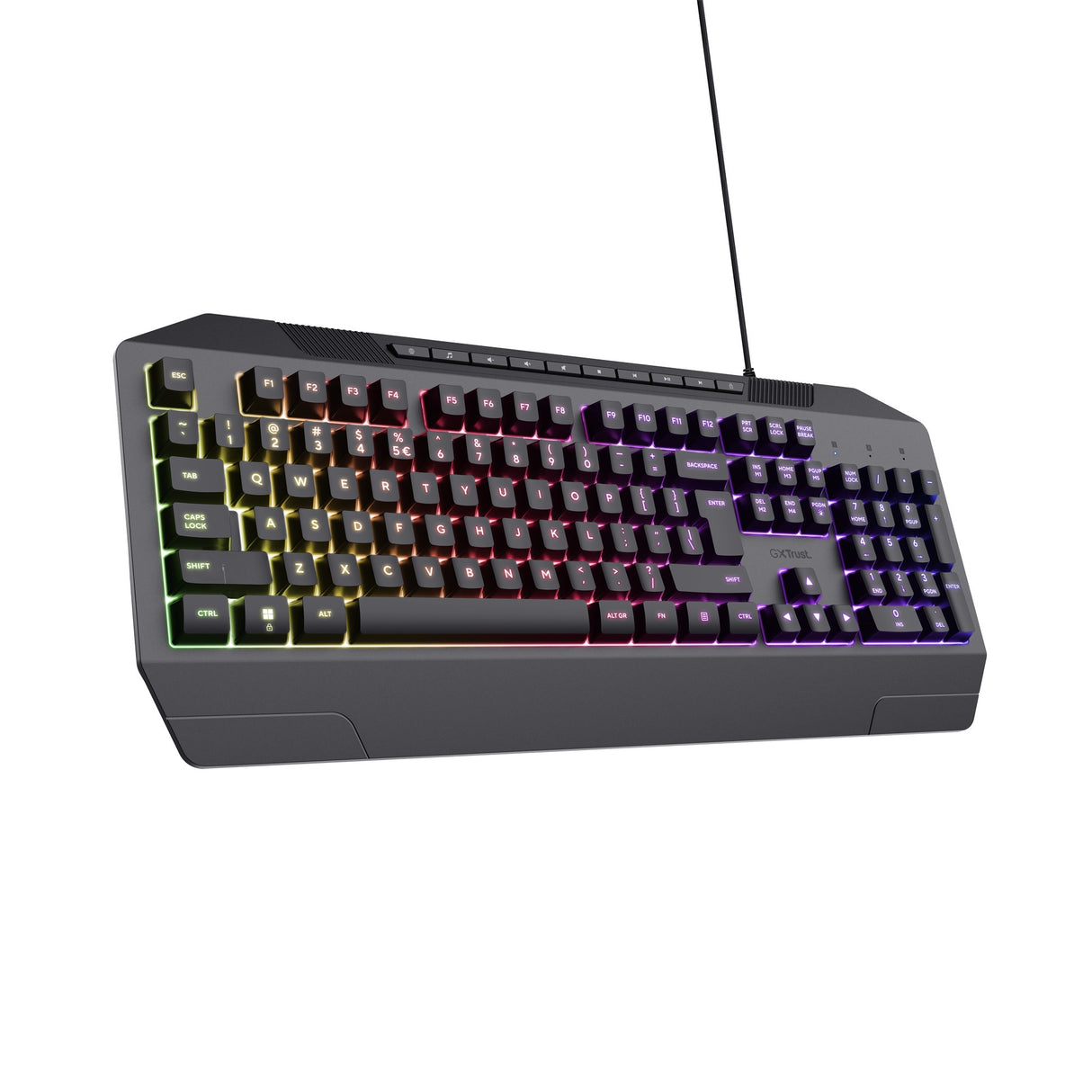 Clavier de jeu Trust GXT 836 EVOCX RGB (noir, disposition américaine (QWERTY), membrane, 100%, RVB)