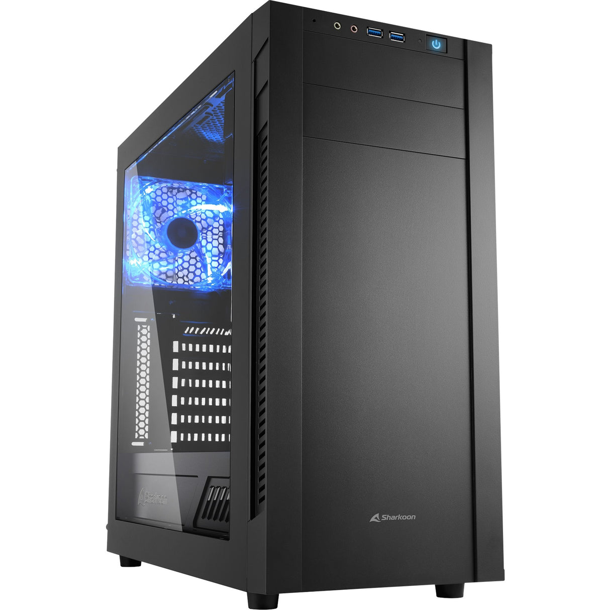 Boîtier tour midi Sharkoon s25-w (noir | 2x USB-A | fenêtre)