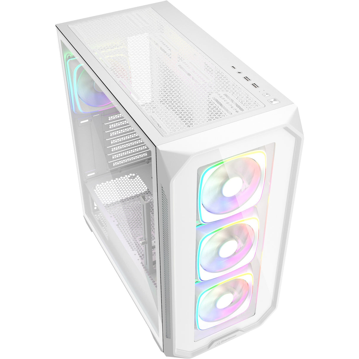 Boîtier tour midi Sharkoon ak5g rgb (blanc | 2x usb-a | 1x usb-c | rgb | verre trempé)