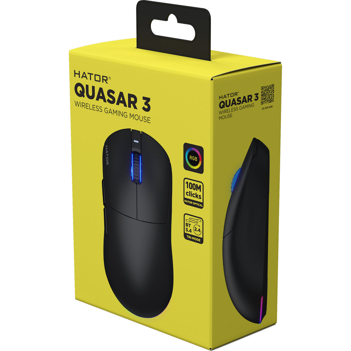 Hator quasar 3 wireless gaming muis (zwart, 400 - 12.000 dpi, rgb, 2.4ghz bluetooth 5.1 usb)