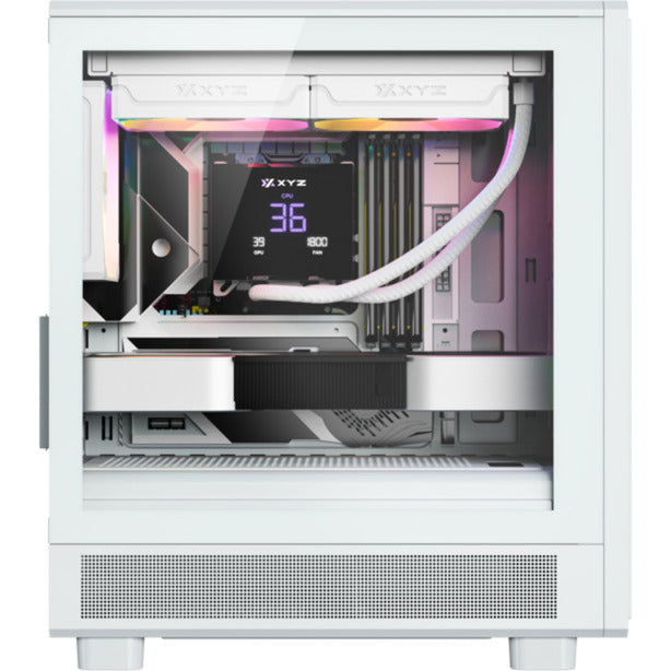 Boîtier tour midi Xyz pc gear atom (blanc | 2x USB-A | 1x USB-C | verre trempé)
