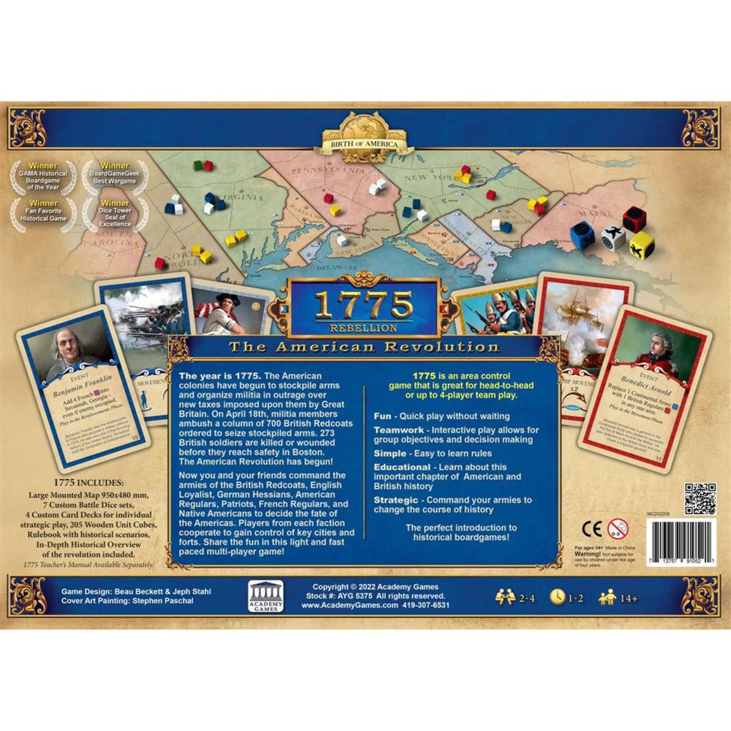 Réseau de joueurs européens 1775 Rebellion : jeu de société de la révolution américaine (anglais, 2 à 4 joueurs, 60 à 240 minutes, à partir de 14 ans)