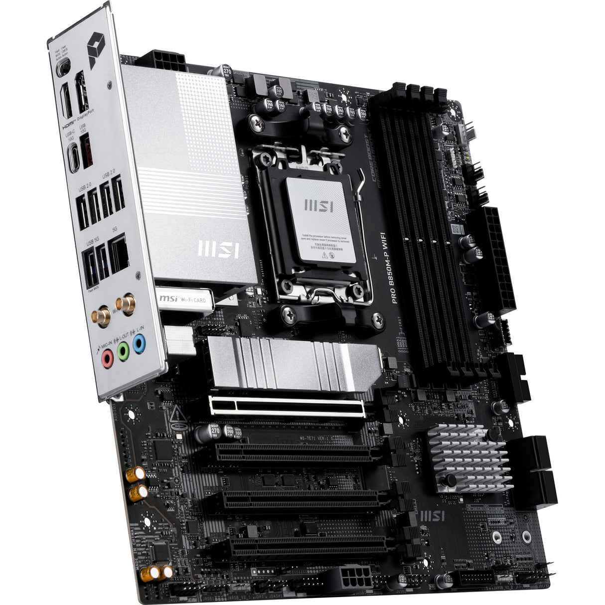 Carte mère MSI Pro B850M-P WiFi Socket AM5 (noir argent, RAID, 5 Go-LAN, WiFi 7, BT, Sound, µATX)