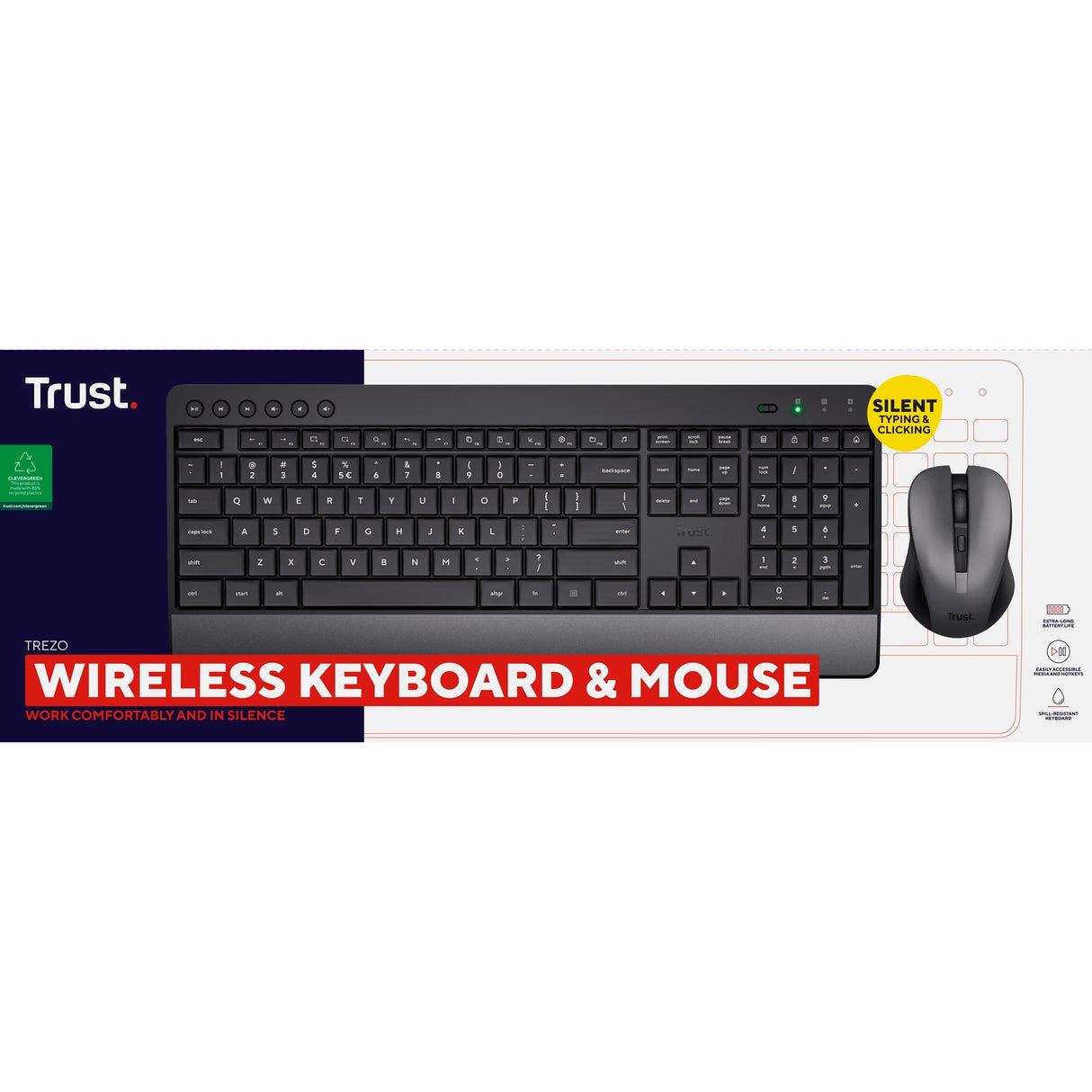 Trust trezo confort ensemble clavier et souris sans fil ensemble de bureau (noir, disposition américaine (qwerty), 100%)