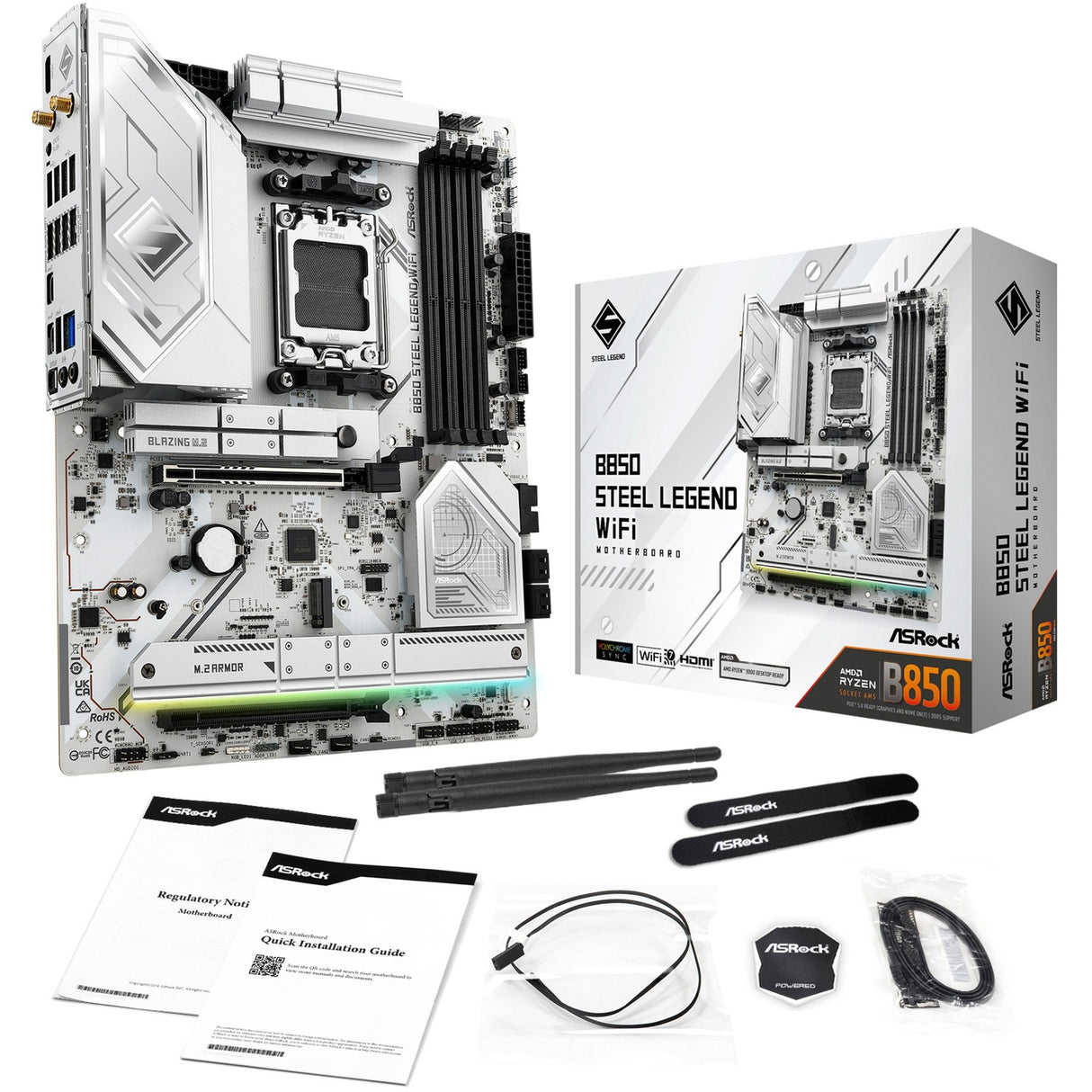 Carte mère Asrock B850 Steel Legend WiFi Socket AM5 (RAID, 2,5 Go-LAN, WiFi 7, BT, Son, ATX)