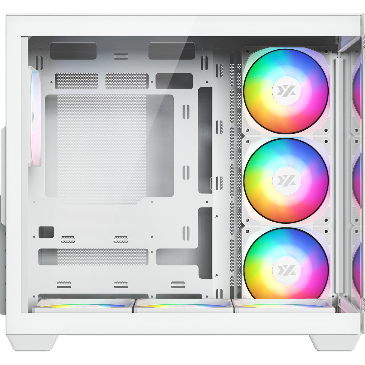 Boîtier tour midi Xyz pc gear tesseract x (blanc | 2x USB-A | 1x USB-C | verre trempé)