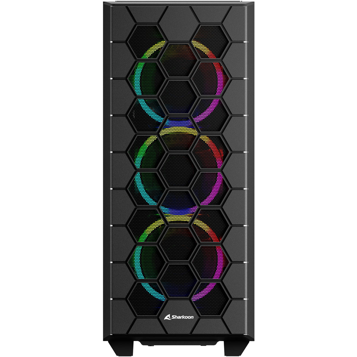 Boîtier tour midi hexagonal Sharkoon rgb (noir | 2x usb-a | 1x usb-c | rgb | verre trempé)