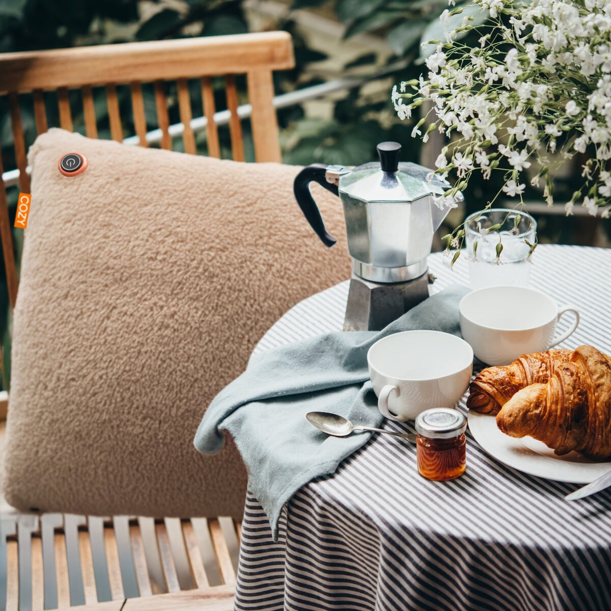 Coussin chauffant sans fil Cosy una Woolly 45 x 45 cm (marron clair, power bank 5000 mah)