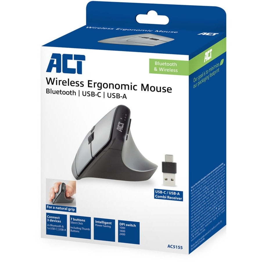 Act Connectivité Souris ergonomique sans fil avec Bluetooth et USB-C