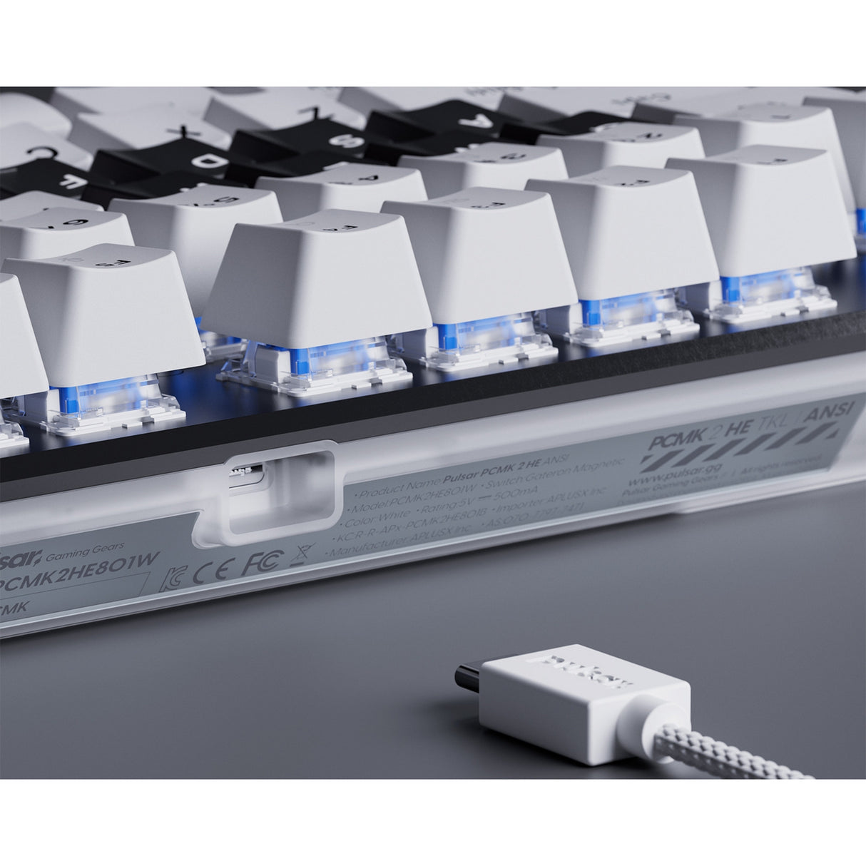 Clavier de jeu mécanique Pulsar pcmk 2he tkl (blanc, disposition américaine (qwerty), 80 % (tkl), RVB, touches à double prise PBT, échange à chaud)