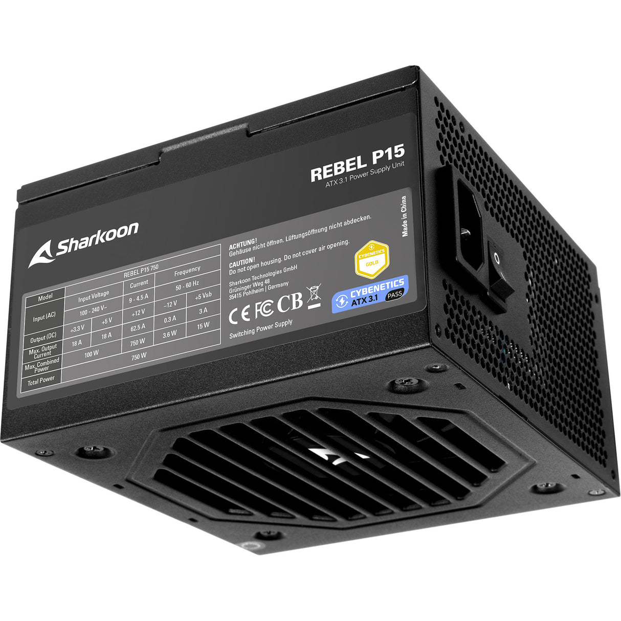 Alimentation Sharkoon rebel p15 750 watts (noir, 1x 12v-2x6, 4x pcie)