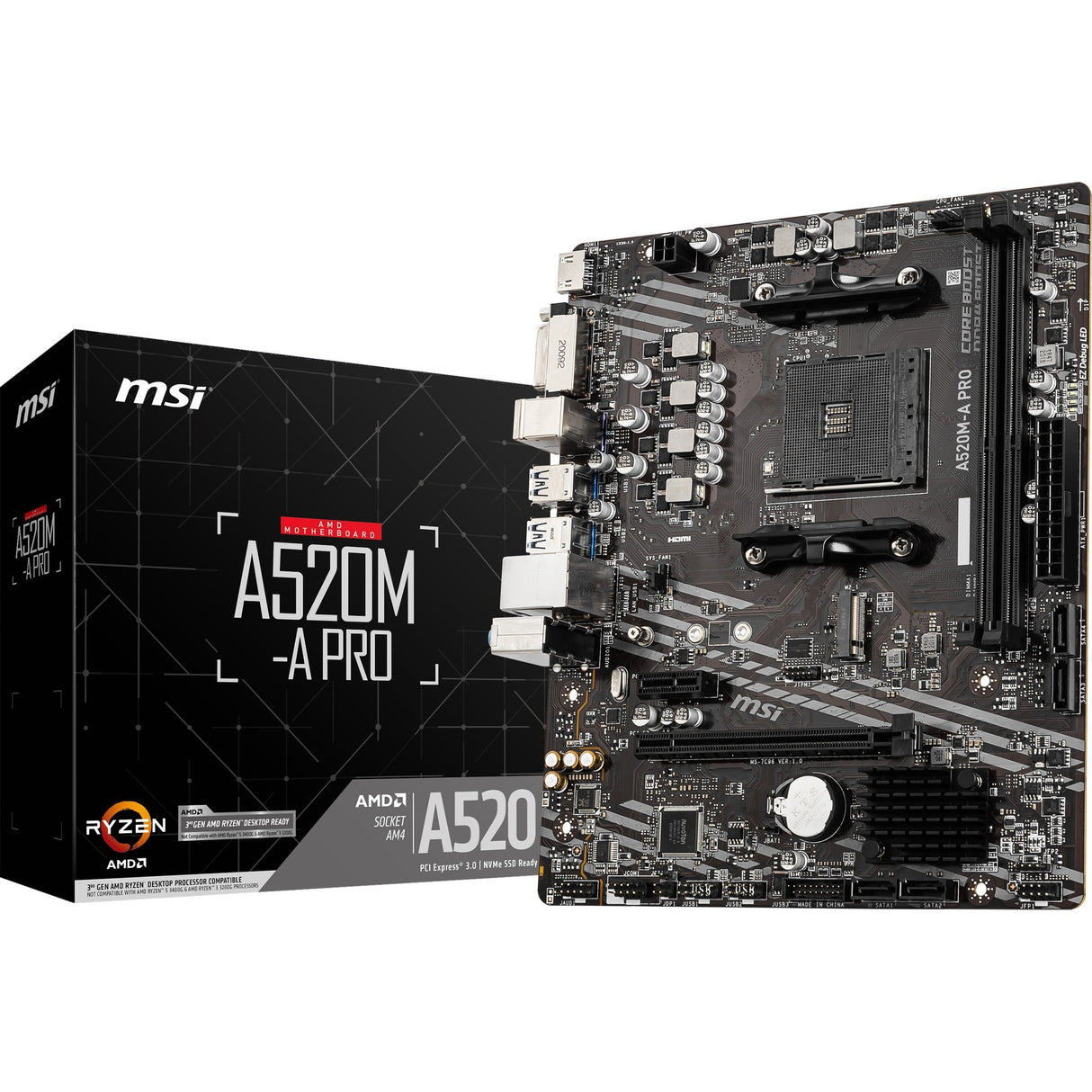 Carte mère Msi a520m-a pro socket am4 (gris noir, raid, gb-lan, son, µatx)