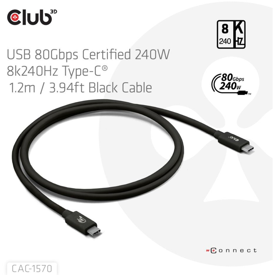 Club 3d USB-C 80 Gbit/s certifié 240 W 8 K 240 Hz.