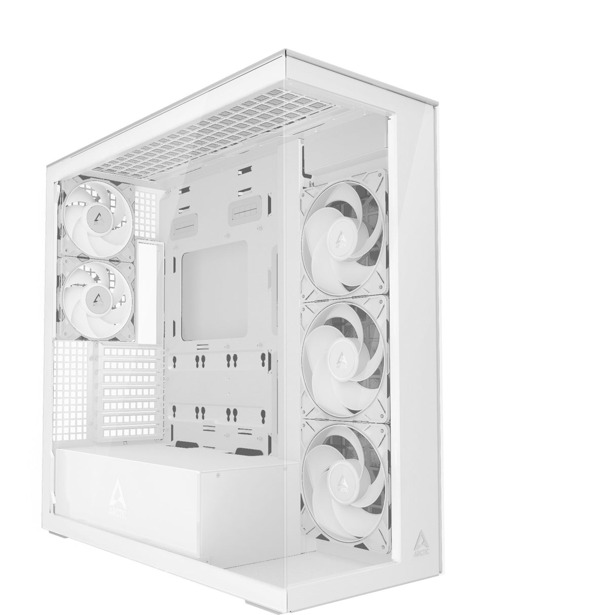 Boîtier tour midi Arctic xtender (blanc | 2x USB-A | 1x USB-C | RVB | verre trempé)