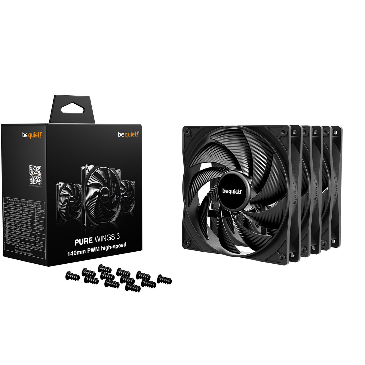 Soyez silencieux! pure ailes 3 ventilateurs de boîtier haute vitesse (noir, 3 pièces, 140 x 140 x 25 mm, pwm)
