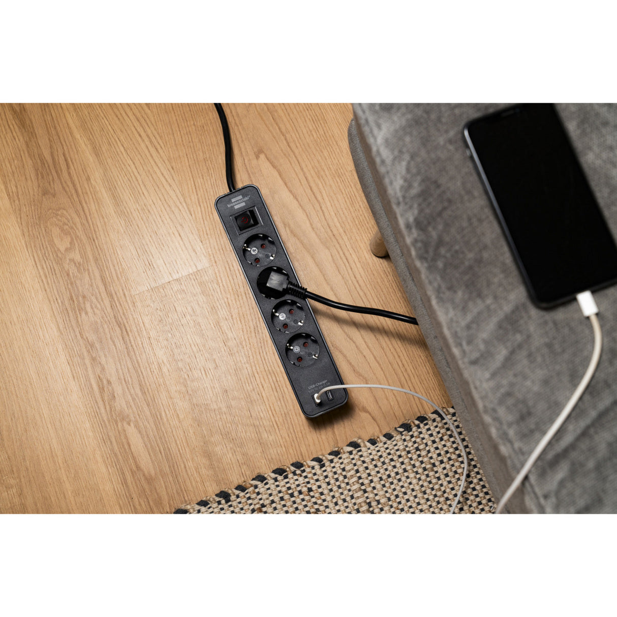 Multiprise ecolor Brennerstuhl avec 2 prises de charge USB-C | 4 prises | noir | 1,5m h05vv-f 3g1,5 - 1153240106