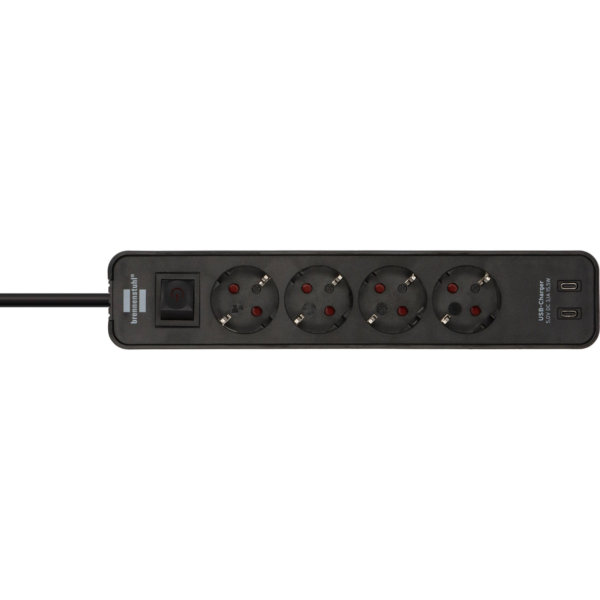 Multiprise ecolor Brennerstuhl avec 2 prises de charge USB-C | 4 prises | noir | 1,5m h05vv-f 3g1,5 - 1153240106