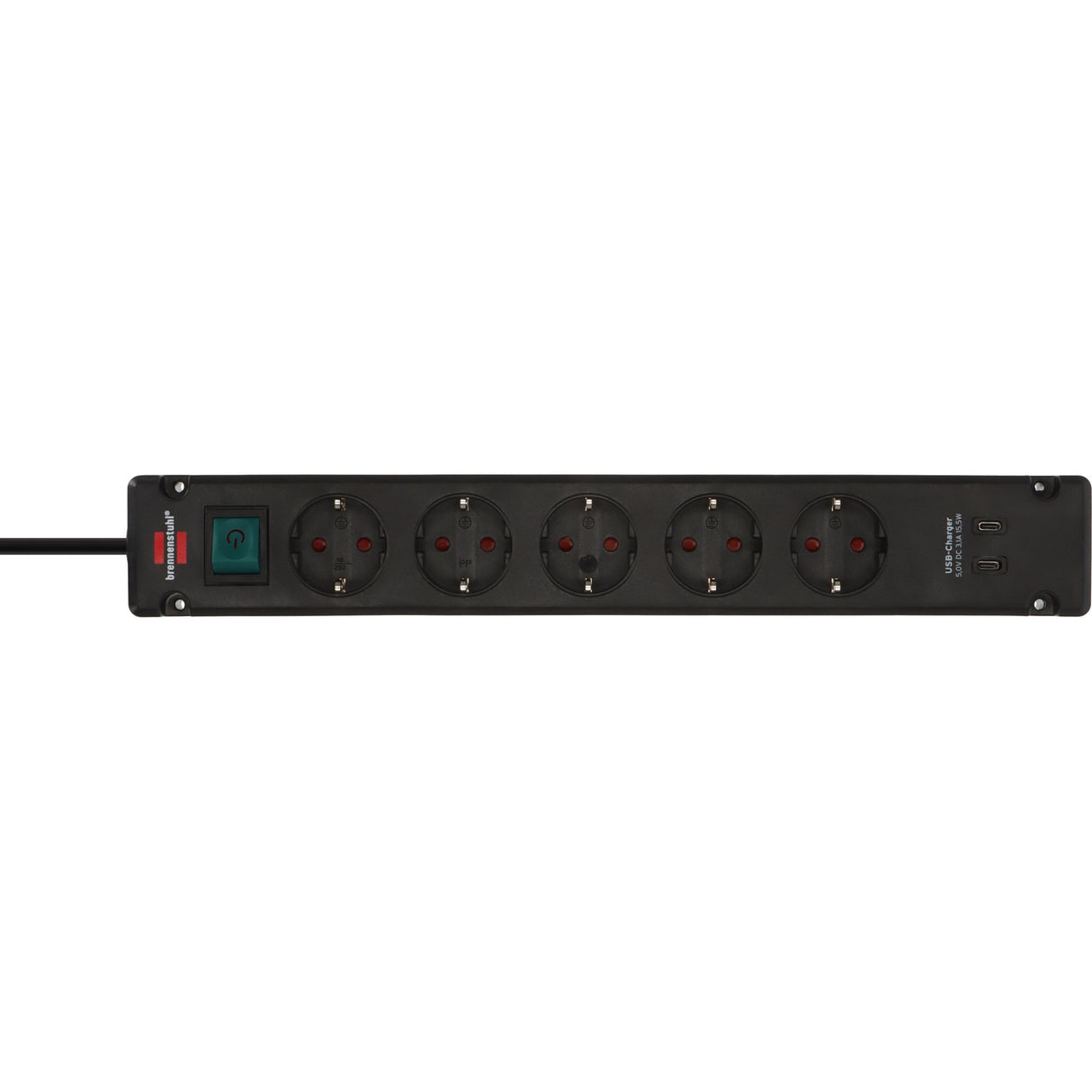 Brennerstuhl Bremounta multiprise avec 2 prises de charge USB C | 5 fois | noir | 3m h05vv-f 3g1.5 - 1150660415