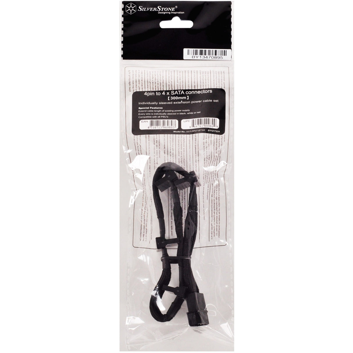 Adaptateur Silverstone 4 broches molex > 4x 15 broches sata (noir, pp07-btsb)