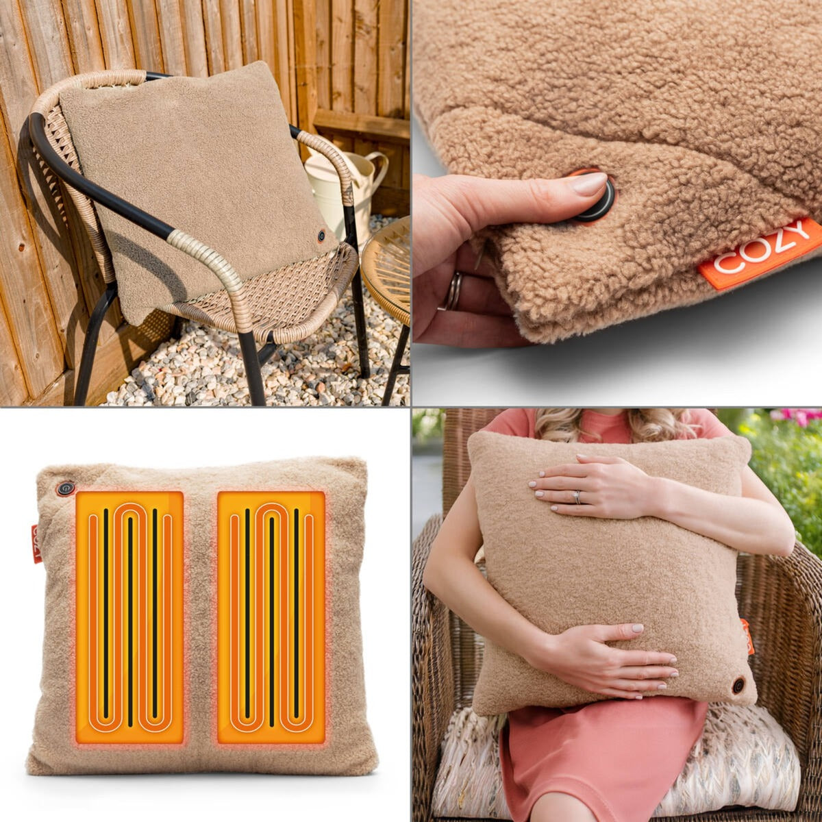 Coussin chauffant sans fil Cosy una Woolly 45 x 45 cm (marron clair, power bank 5000 mah)