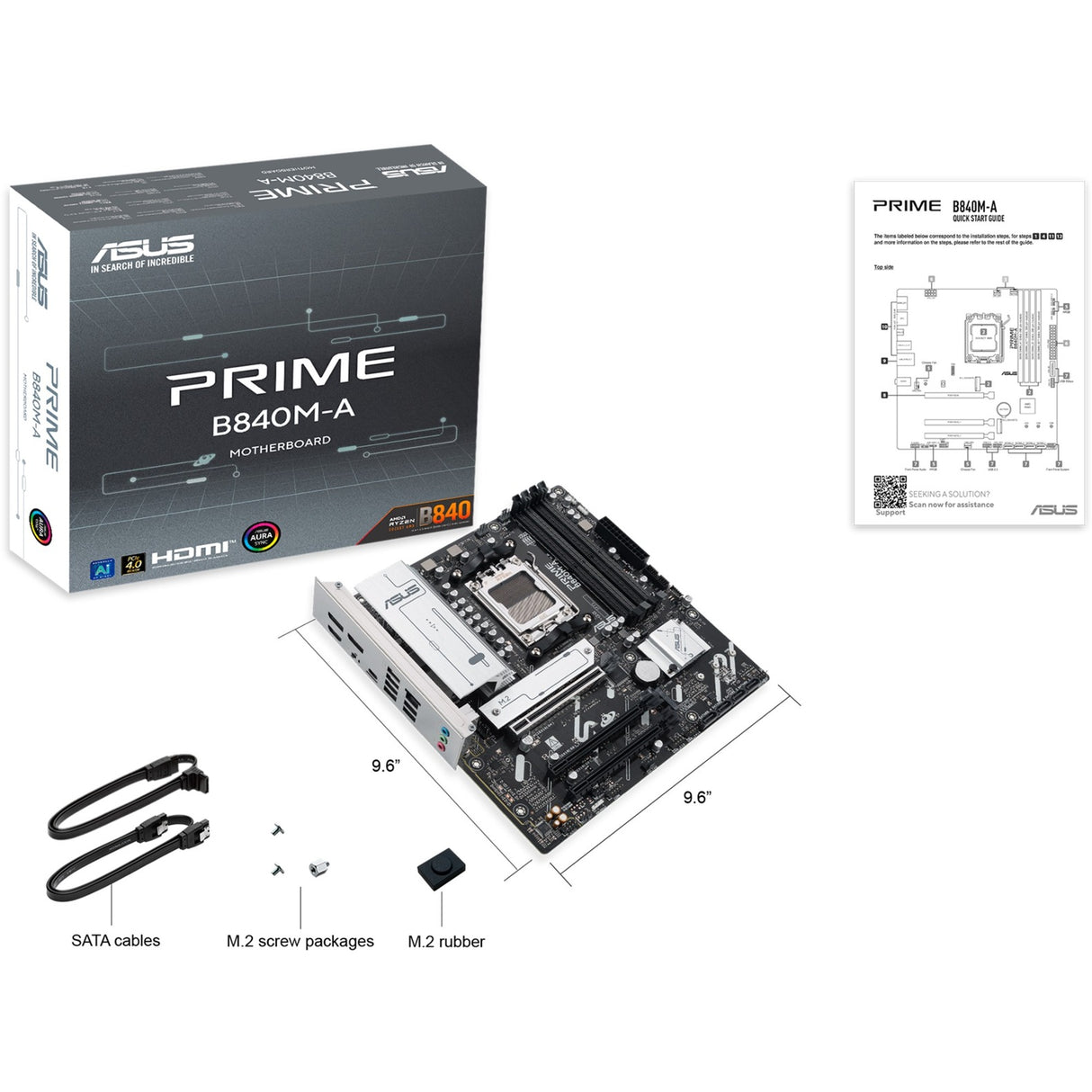 Carte mère Asus Prime B840M-A-CSM Socket AM5 (2,5 Go-LAN, son, µATX)