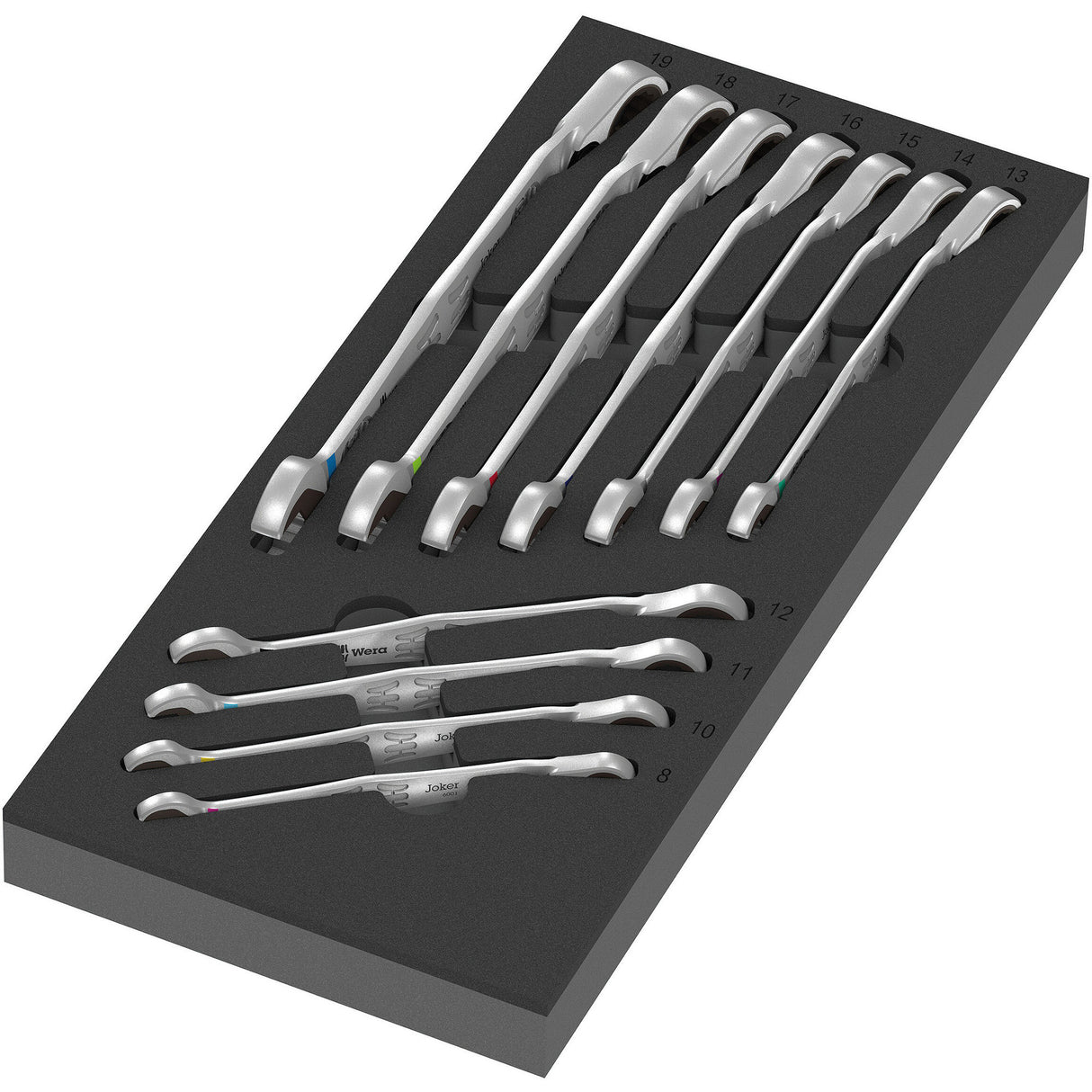Wera 9733 insert en mousse avec jeu d'interrupteurs joker 6001 1, clé 11 pièces (gris noir)