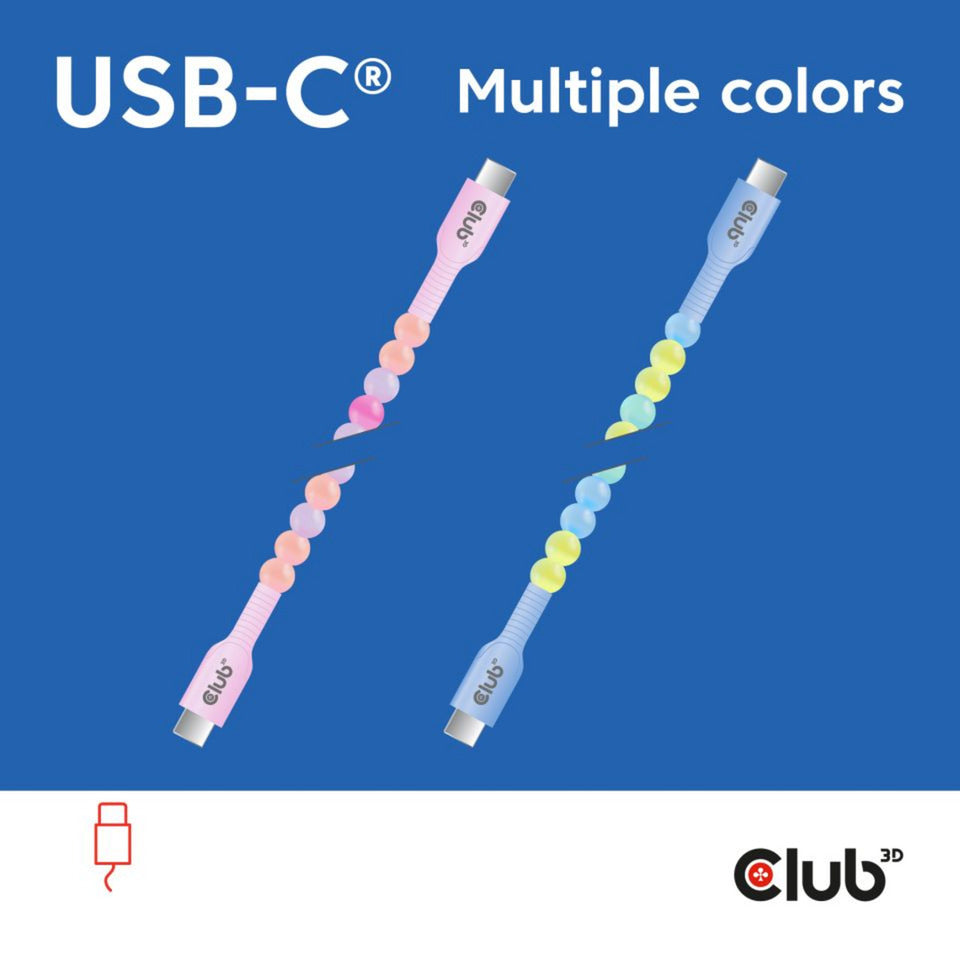 Câble perlé Club 3D USB-C rose, câble de 2 mètres (rose)