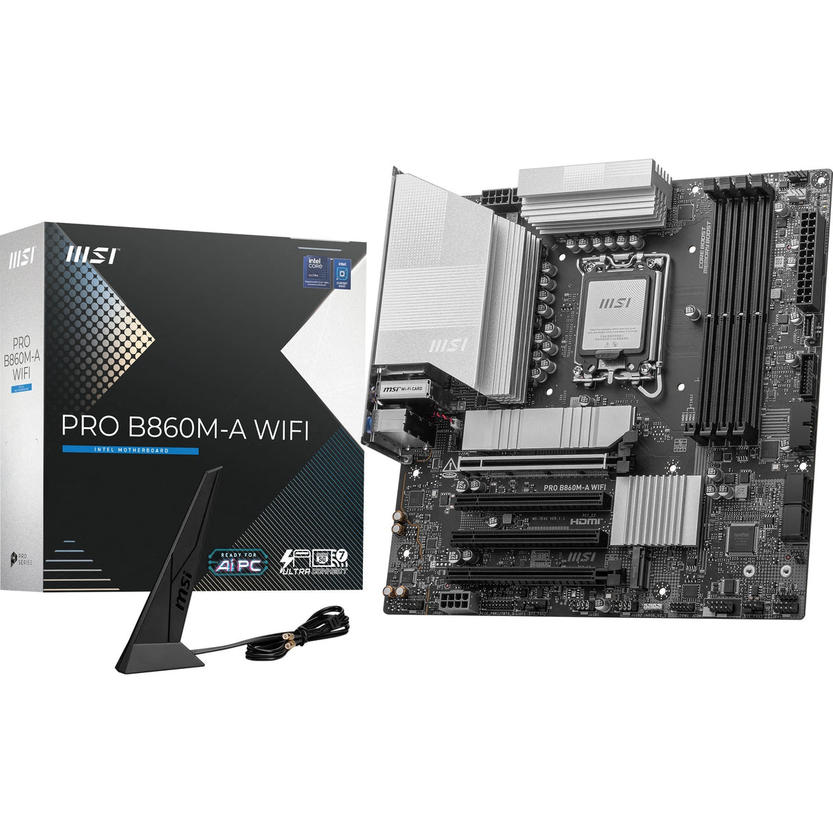 Carte mère MSI Pro B860M-A WiFi Socket 1851 (argent, RAID, 5 Go-LAN, WiFi 7, BT, Sound, µATX)
