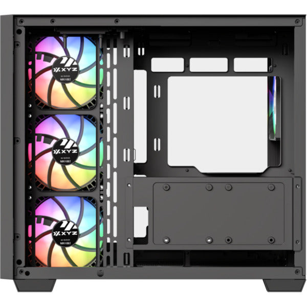 Boîtier tour midi Xyz PC Gear Qubex (noir | 2x USB-A | 1x USB-C | Verre trempé)