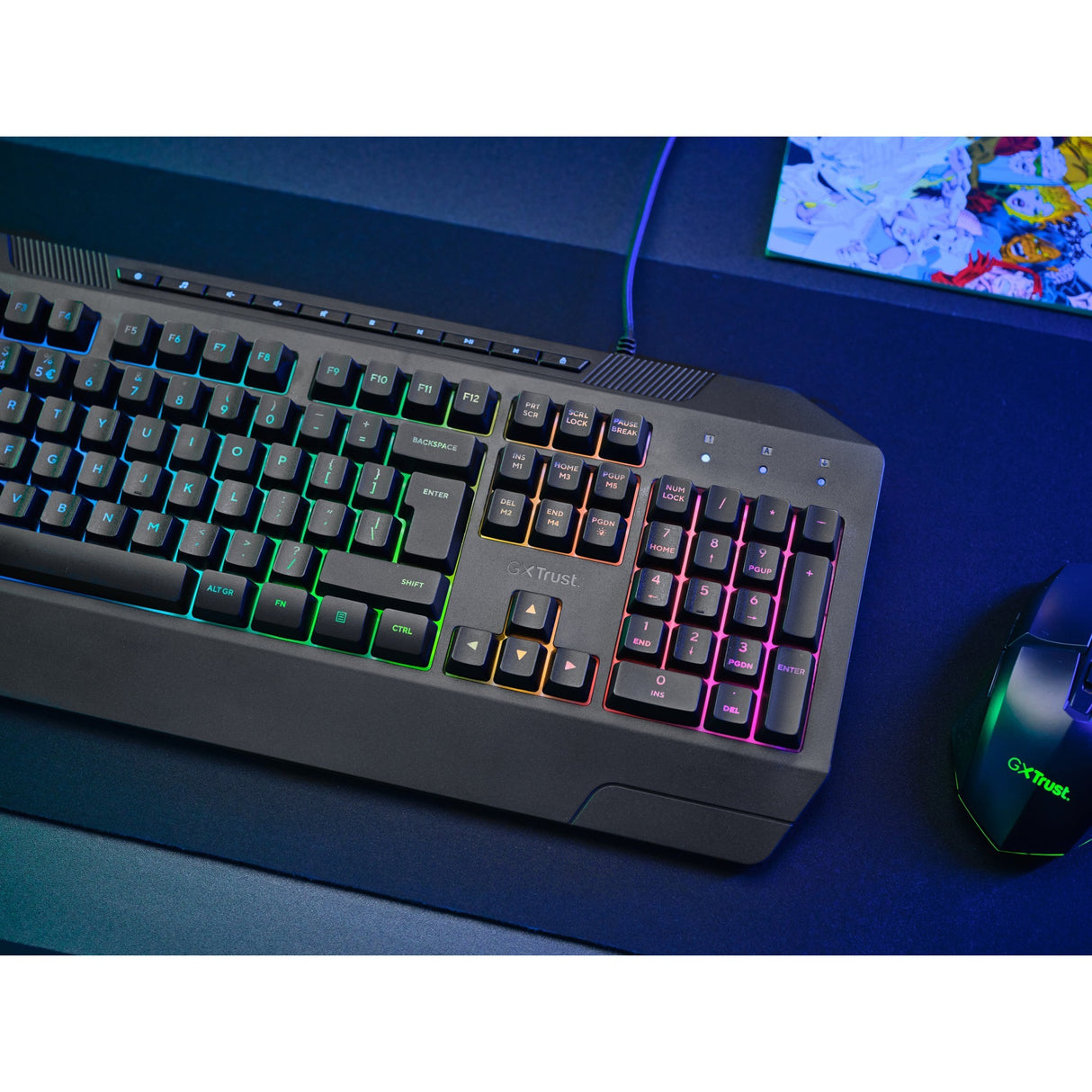 Clavier de jeu Trust GXT 836 EVOCX RGB (noir, disposition américaine (QWERTY), membrane, 100%, RVB)