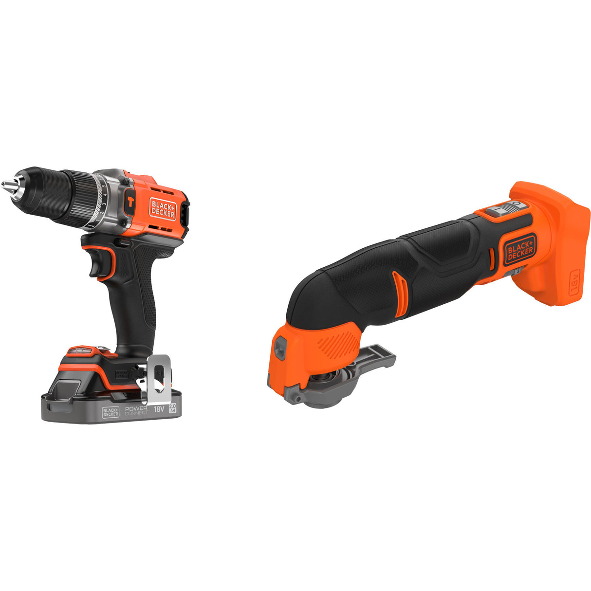 Tournevis Black+decker 18v + pack multi-outils oscillant 18v (noir orange)