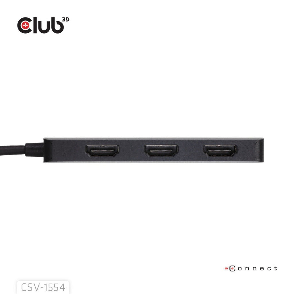 Adaptateur Club 3D USB-C vers Triple HDMI MST Hub 4K60Hz (Noir)