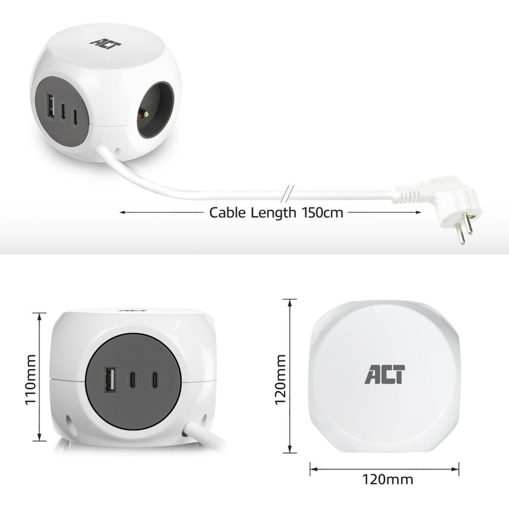 Cube multiprise de connectivité Act avec 3 prises, 30w d