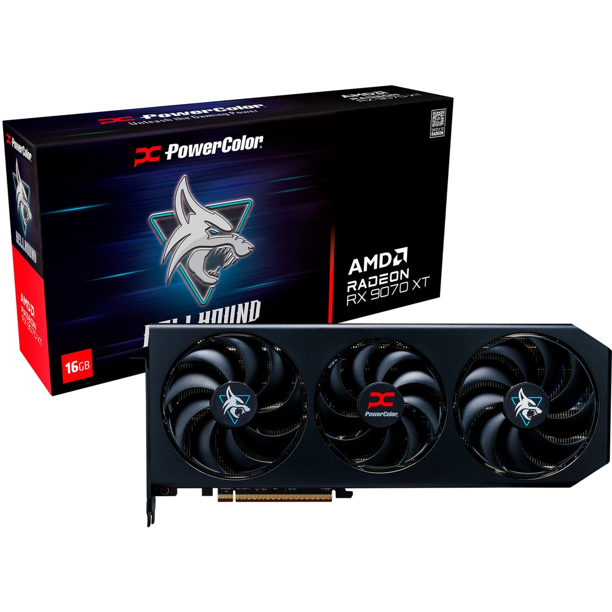 Carte graphique Powercolor Radeon RX 9070 XT Hellhound 16 Go OC (noir, RDNA4, GDDR6, 3x display port, 1x HDMI)