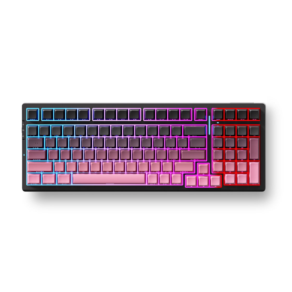 Mchose g98 pro noir rose chou tofu v2 sans fil tri-mode personnalisé clavier de jeu RVB mécanique (noir, disposition américaine (qwerty), ktt chou tofu v2, RVB, échange à chaud, pbt gravé sur le côté, sans fil | Bluetooth | USB-C)