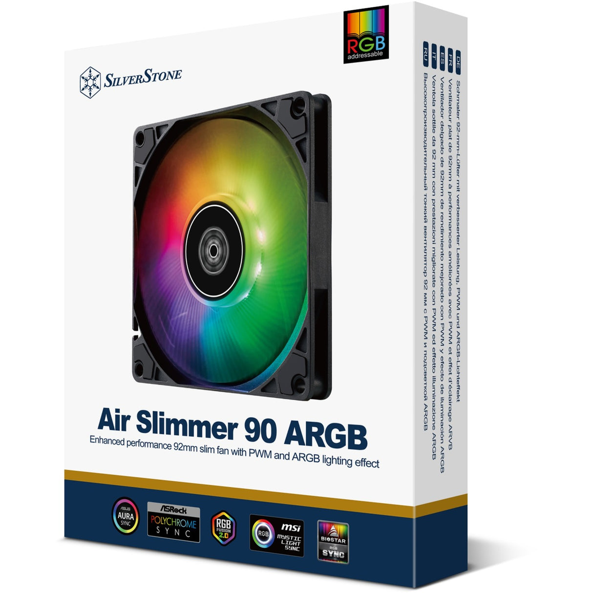 Silverstone air slimmer 90 argb ventilateur de boîtier (noir, 92 x 92 x 15 mm, pwm)