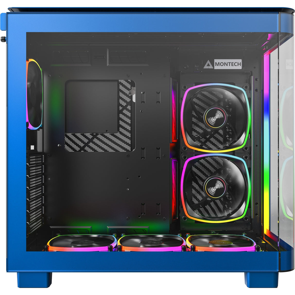 Boîtier tour midi Montech king 95 pro (bleu | 2x USB-A | 1x USB-C | RVB | verre trempé)