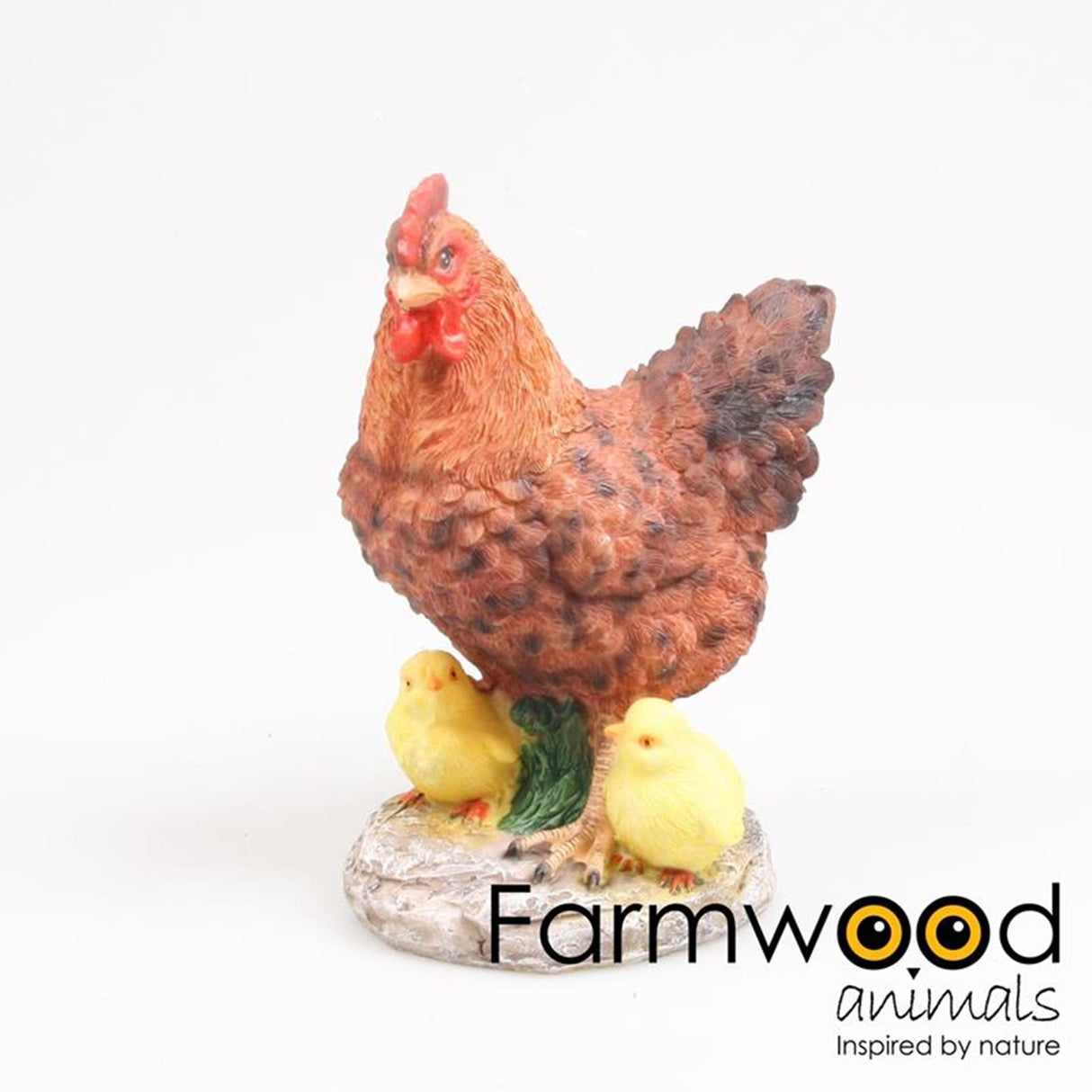 Statue de jardin animaux de ferme poulet + poussins marron 15x11x20cm
